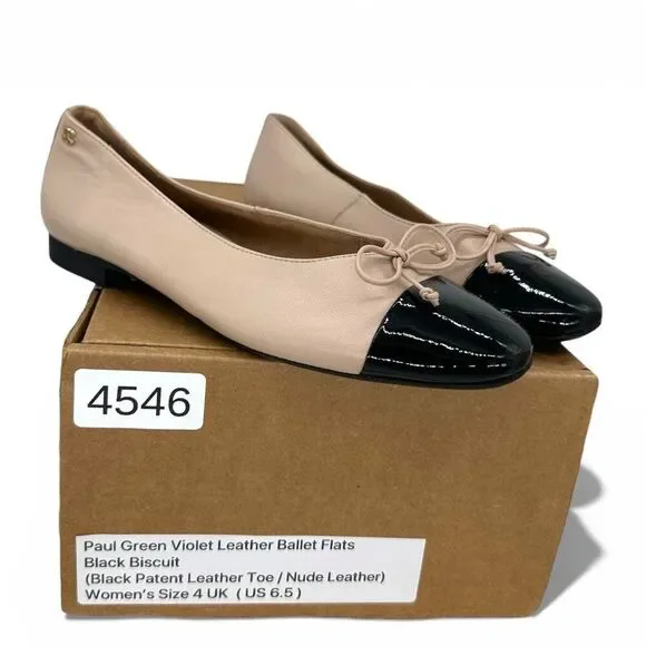 Paul Green $398 Leather 1000 Ballet Flat Black Biscuit Bow Cap Toe Women AU 4 - Picture 6 of 15